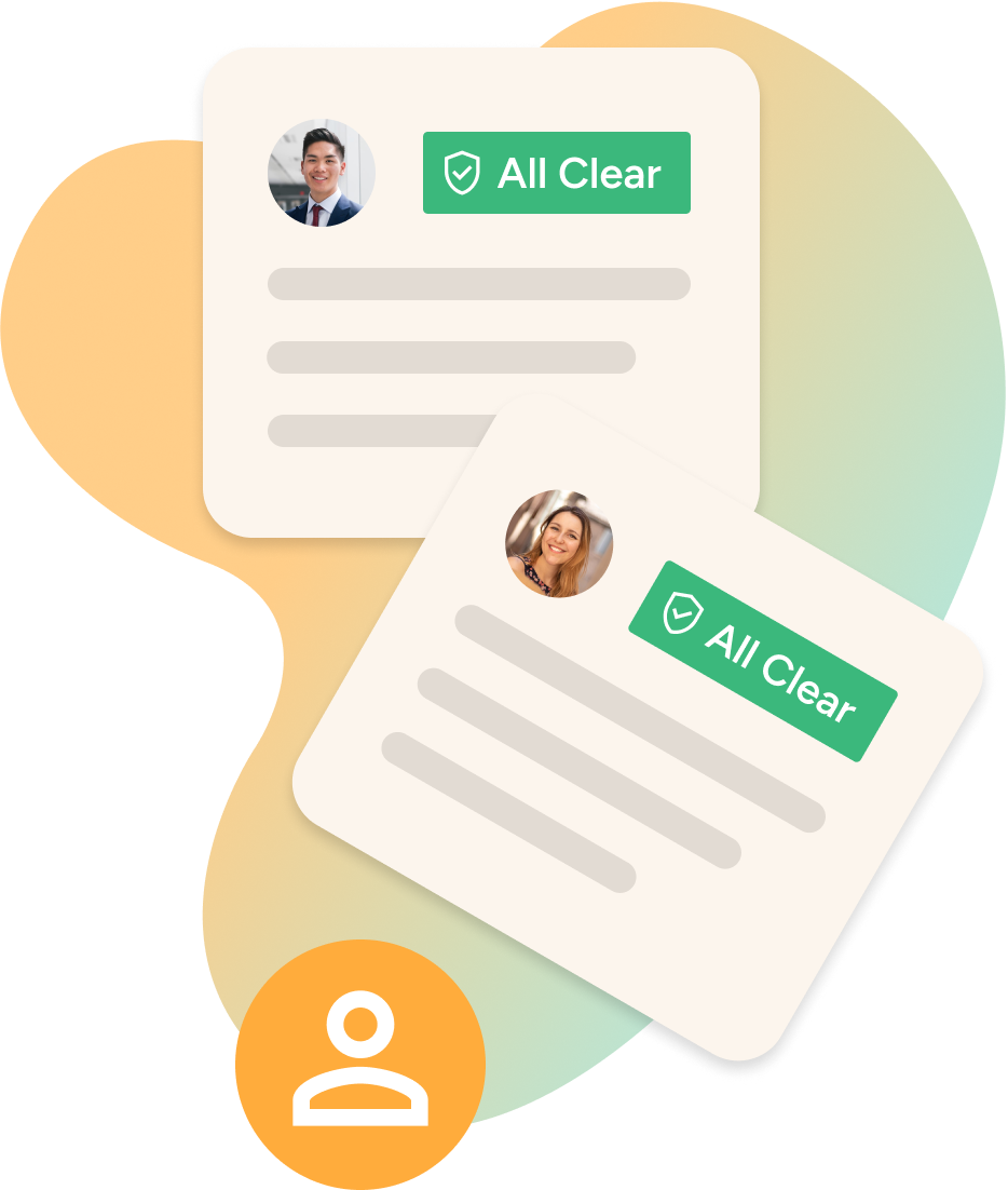 Golden volunteer management dashboard displaying cards of participant status for background checks and waivers.