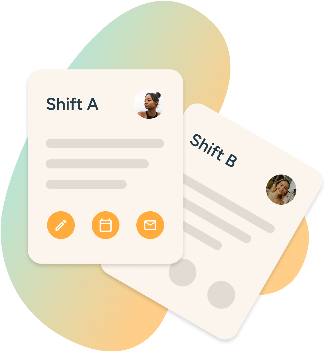 Golden volunteer management dashboard displaying shift opportunities for a healthcare organization. 